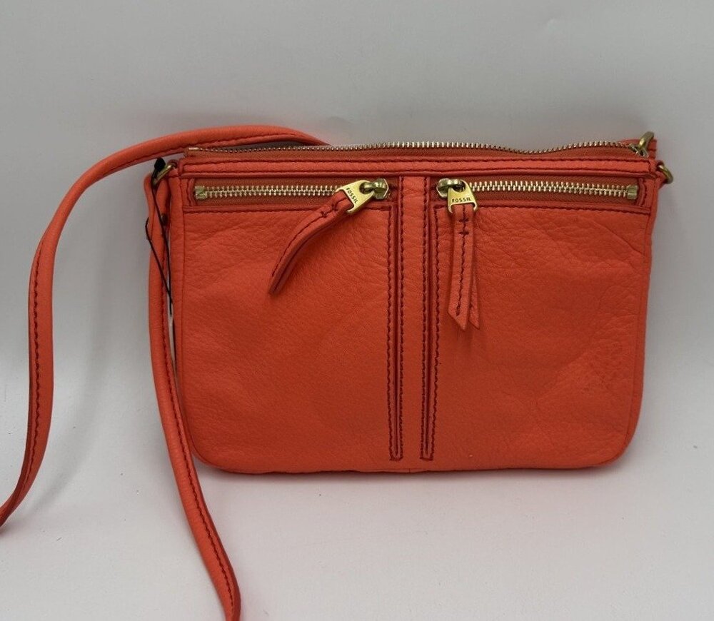 Fossil Erin Top Zip Crossbody Bag Coral Womens Leather Credit Card Small Pink